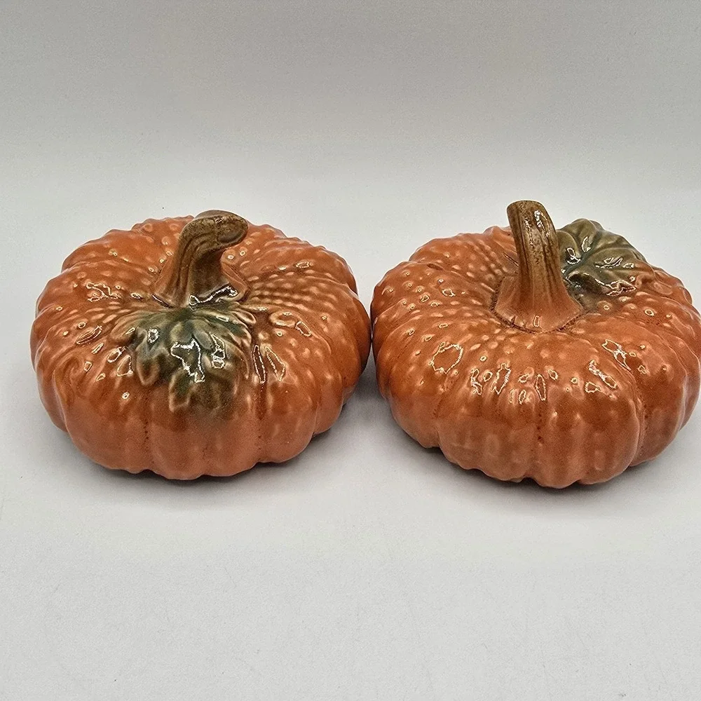 Pair‎ of Ceramic Pumpkins Fall Decor Halloween Autumn